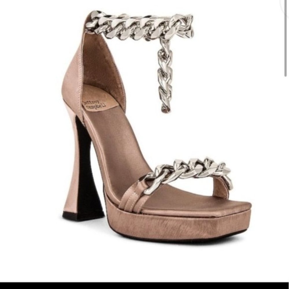 Jeffrey Campbell Silverlake Platform Heel in Taupe Satin Silver